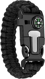 EZONEDEAL Paracord Survival Bracelet- Compass, Flint Steel Fire Starter Ferro Rod, Mini Saw, Whistle, Adjustable Wrist Size for Camping, Emergency Kit Equipment