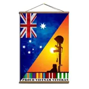 Australian Army Vietnam Veteran Unique Design Flag Banner; Canvas, Wooden Hanger