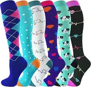 [cerpite] Compression Socks for Women & Men Circulation 6 Pairs Compression Socks 20-30 mmhg Best for Running,Nurse,Travel