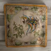 2- Golden Cloud Bird Hand Embroidery Decorative Pillow Cover Shams Peach NWT