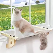 Cat Sill Window Perch Sturdy Hammock Seat With Wood & Metal Frame for Large Cats, Easy to Adjust Bed for Windowsill, Bedside, Drawer and Cabinet