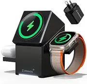 ZEEHOO 3 in 1 Wireless Charging Station Compatible with Magsafe, Qi2 15W Fast Wireless Charger, Auto-Rotating Charger Stand for iPhone 16/15/14/13/12 Series, AirPods, Apple Watch(30W Charger Included)