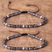 2PCS Natural Labradorite Stone Beaded Bracelet Men's Braided Bracelet Handmade#
