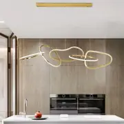 BAMDECOR Nordic Minimalist LED Pendant Light Adjustable Modern Ring Chandelier for Dining Room and Bar (Titanum Gold)