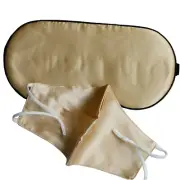 Natural Mulberry silk Travel Sleep Eye Mask w/Double layers 3D Gold Mouth Mask