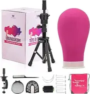 Neverland Beauty & Health 23 Inch Canvas Wig Head,Wig Stand Tripod with Head,Mannequin Head for Wigs Making Display with Tripod stand T Pins Set Bristle Brush(Red)