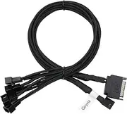 PWM Fan Splitter Adapter Cable 1 to 4 with SATA Power Adapter, Sleeved Nylon Braided Cord Y Splitter Computer PC 4 Pin Fan Extension Power Cable 1 to 4 Converter, 43CM (Gen 2)