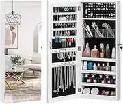 ZQLOEINC Mirror Jewelry Cabinet with Full Body Mirror, Comprehensive PVC Film Wall Hanging Door with Lock, Jewelry Cabinet Accessories, Mirror Cabinet White(Delivery Within 3-8 Days)