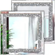 Crystal Crush Diamond Silver Mirror 12'' X 12'' 2Pcs,Frameless Stylish Gorgeous