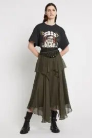 SASS AND BIDE EMBELLISHED MIDI SKIRT in Olive RRP$550 size 6