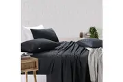 Elan Linen 100% Egyptian Cotton Vintage Washed 500TC Charcoal Single Bed Sheets Set