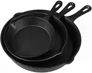 TOQUE Non Stick Frying Pan Set, 3PCS Cast Iron Pan, Steak Skillet BBQ Induction Cookware Frypan, Kitchen Dinner Set Utensil Pans 17cm/21cm/27cm Dia.