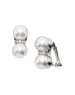 Kenneth Jay Lane Pave Divider Imitation Pearl Clip On Stud Earrings in Rhodium Plated