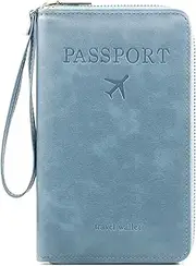[NQQNQQ] S-11 RFID Blocking Passport Holder Travel Wallet, Slim Zipper Card Case with ID Window, Boarding Pass Slot & Credit Card Organizer for Men and Women. (Sky Blue)