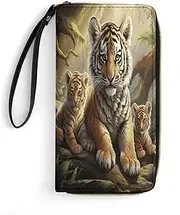 [BFGWK] Large Wallet Novelty Jungle Tigers Printing Long Wallet With Zipper Leather Wallet Suitable For Both Men And Women, style, 19.7x10.5cm