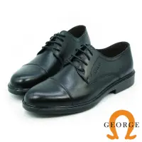 在飛比找Yahoo奇摩購物中心優惠-GEORGE 喬治-氣墊系列-牛皮圓頭橫飾寬楦紳士鞋-黑色