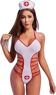 [JINZIJINYU] Sexy Bodysuit Crotchless Sexy Nurse Uniform Temptation One Piece Backless Suit Tights One Piece Underwear
