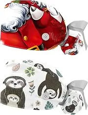 [WOSHJIUK] Working Hat 2 Pack Scrub Caps for Women,Cartoon Santa Claus Christmas,Tie Back Cap Adjustable Scrub Hat