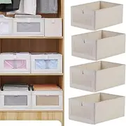 Linen Storage Bins, 4 Pack Clothes Organizers and Storage, Drawer & Wardrobe Clothes Organizer, Foldable Cube Storage Boxes for Organizing Clothing Jeans, Books