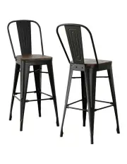 [Artiss] Wooden Seat Retro Counter Metal Bar Stools x2 in Black