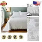 King Size Cotton Quilt Set: Luxurious White Ruffle Bedspread for Farmhouse Chic