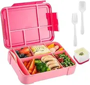Bento Lunch Box,5 Compartment Adults Lunch Box with Spoon,1330 ML Leak Proof Lunch Containers for School,Work and Travel,BPA Free(Rose red)