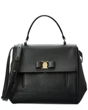 Ferragamo Vara Bow Pebbled Leather Shoulder Bag