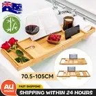 Expandable Bamboo Bath Caddy Wine Glass Holder Tray Over Bathtub Rack Support