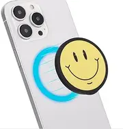 Haobobro Foldable Mobile Phone Holder Magnetic Finger Holder - Includes Adapter Ring for MagSafe - Smartphone Grip Holder Stand for Samsung, iPhone, Xiaomi, LG, Sony and More - Smiley