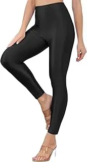 [Sghenr] Womens Shiny High Waisted Neon Smooth Pants Disco Party Rave Tights Elastic Skinny Comfy Lightweight Leggings