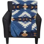 NWT Pendleton Blue/Ivory/Gold EAGLE RIVER SHERPA/FLEECE Throw Blanket 50" x 70"