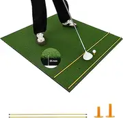 Costway Golf Hitting Mat, Artificial Turf Mat for Indoor/Outdoor Golf Practice with 2 Rubber Tees & 2 Alignment Sticks, Green