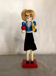 Wooden Teacher Nutcracker Christmas Decoration 10" Female Teacher with Glasses