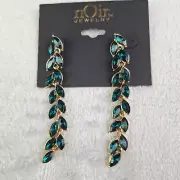 Noir Jewelry Earrings Dangle Blue Green Leaf Gold Tone New