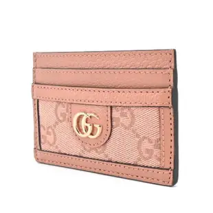 【GUCCI 古馳】經典Ophidia GG帆布拼接皮革卡片夾(粉色)