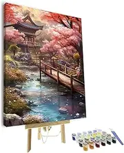 TISHIRON Paint by Numbers Kit for Adults Cherry DIY Acrylic Paint by Numbers Kits on Canvas Garden Adult Paint by Number with Brushes Oil Painting for Adults Home Wall 16"x20"(Framed)