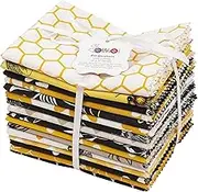 Soimoi 16 Pc Fat Quarter Bundle- Honey Bees Print 18"x 22" DIY Patchwork- 100% Cotton Pre-Cut Quilting Fabric White-Yellow & Black