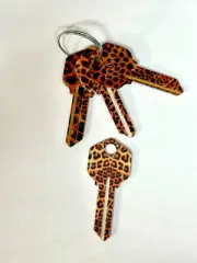 4 PACK KW1 CHEETAH / LEOPARD FUN DESIGN KEY BLANKS UNCUT LOT, "HAPPY KEYS"