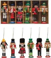 [Creative Co-Op] 5' H Pine Wood Nutcracker Ornaments, Multi Color, Boxed Set of 6