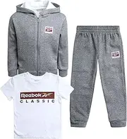 [Reebok] Baby Boys' Jogger Set - 3 Piece T-Shirt, Long Sleeve Tee, and Sweatpants (12M-4T)