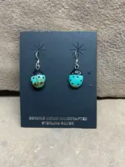 Turquoise ladybug Native American Handmade earrings Sterling Silver hooks