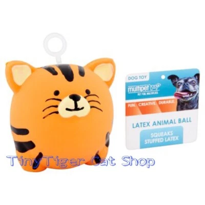 Multipet Animal Ball Squeaker Dog Toy Tiger 3 inch rare