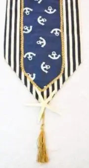 Burlap & Blue Fabric Nautical Anchors Print Table Runner Tassels Starfish Accent