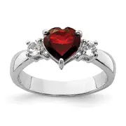 Sterling Silver Rhodium-plated Heart Garnet u0026 White Topaz Ring