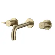 WELS Brushed Gold Wall Tap set Bath curved spout Basin Outlet 1/4 Turn Twin Taps