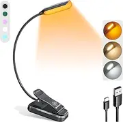 Glocusent Lightweight Rechargeable 10 LED Amber Book Light for Reading in Bed, Eye-Care Clip-on Reading Light up to 80 Hours, 3 Brightness X 3 Color Modes, Perfect for Bookworms, Kids & Travel