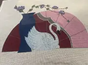 Cal Mar Hand Painted Needlepoint Canvas Big Swan Flowers Vase Pink
