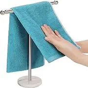 Hand Towel Holder Standing, T-Shape Towel Rack with Heavy Base, Regular Sized Hand Towel for Bath (Brushed Nickel, Marble)