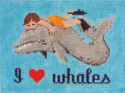 I Love Whales Hand Painted Needlepoint Canvas