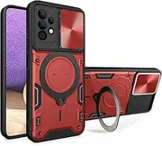 Compatible with Samsung Galaxy A73 5G Case,Car Mount Magnetic Shell Compatible with Samsung Galaxy A73 5G SM-A736 Built-in Kickstand with Slide Lens Case Cover Red